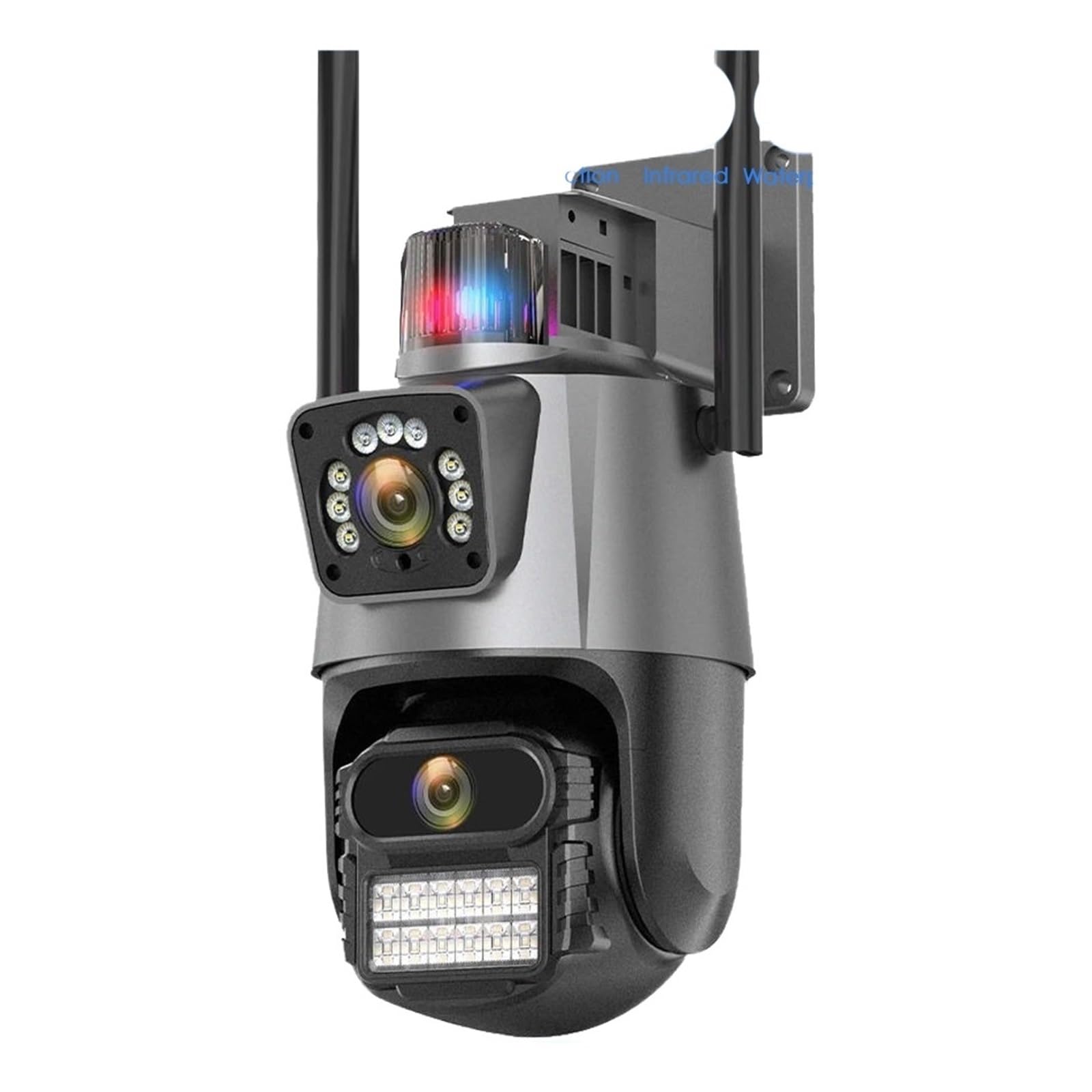 JVDDI 6MP IP Camera Dual Lens Dual Screen PTZ Wifi Camera Outdoor Waterproof Security Video Surveillance Camera Police Light Alarm(6MP Add 64G Card)