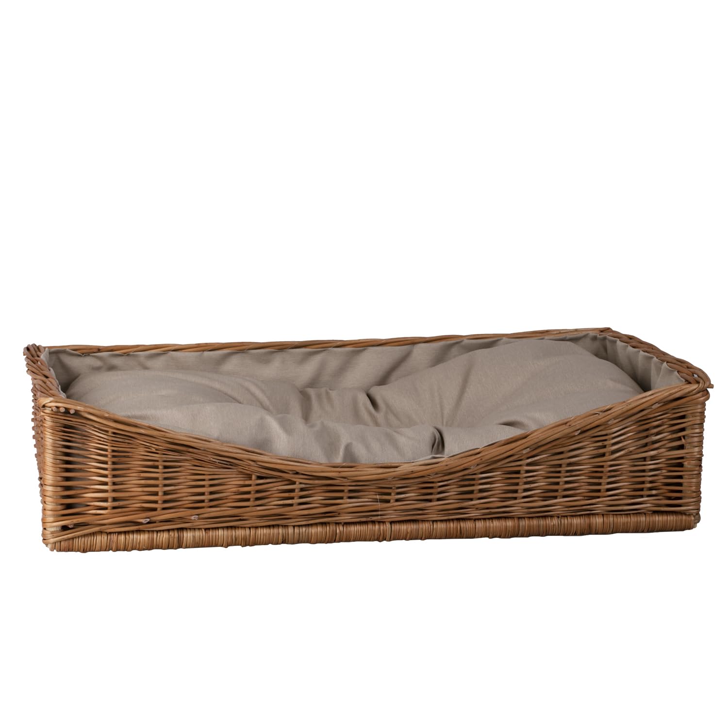 Panier en Osier pour Chien rectangulaire Naturel Beige avec Coussin