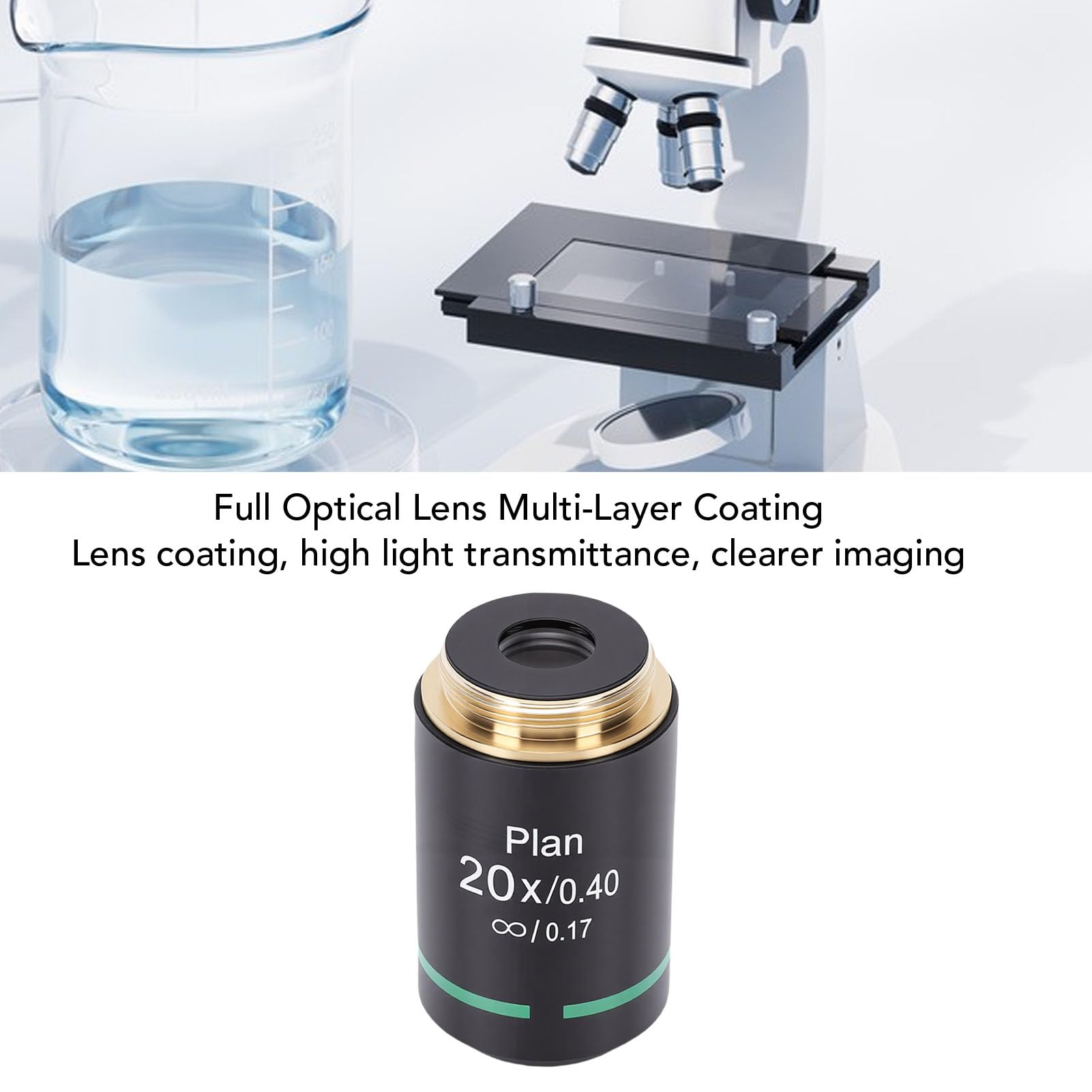 Cocoarm Obiettivo per Microscopio Piano Infinity, Lente per Microscopio Biologico RMS in Vetro Ottico, Filettatura da 20,2 Mm, Immagini Nitide, Visione Ampia, Ingrandimento Multiplo per Studenti di
