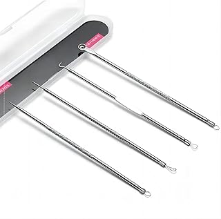 4 Pcs Blackhead Remover with Case, Pimple Popper Tool Kit, Black Head Extractions Tool, Facial Pore Cleaning Tools for Blackheads Milia Comedone Acne Zit