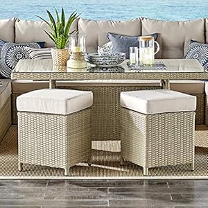 Canaan All-Weather Wicker Outdoor 17 H Square Stools with Cushions Set of 2