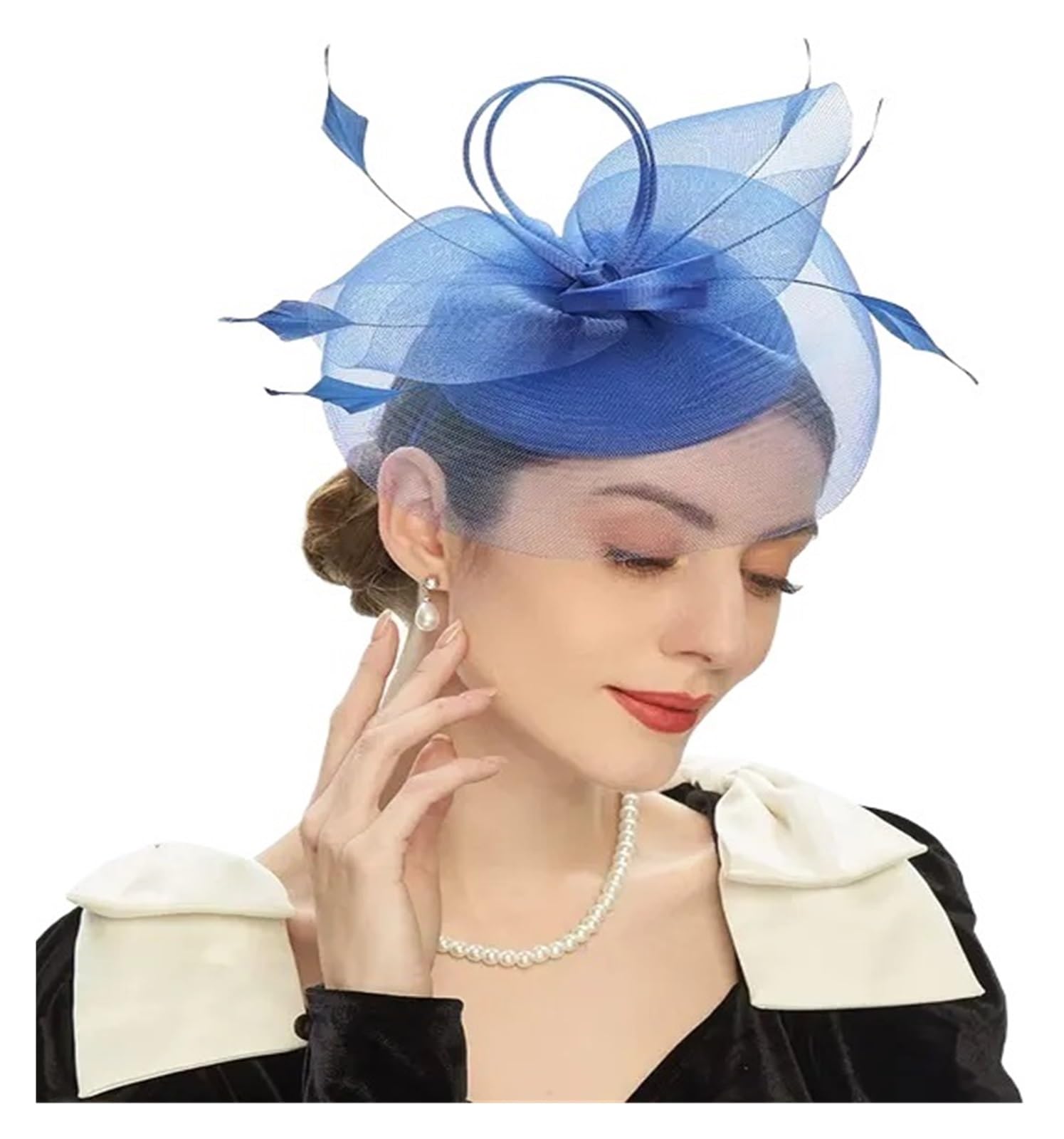 UALXPAO Wedding Hats Vintage Fascinators Tea Party Hats for Women with Feather Mesh Headband and Clip Bridal Wedding Headwear for Tea Party,Weddings(Blue2)