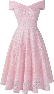 WSZJLN Vestido de Encaje Sexy Delgado con Cuello en V por Delante y por detrás-Rosa-S