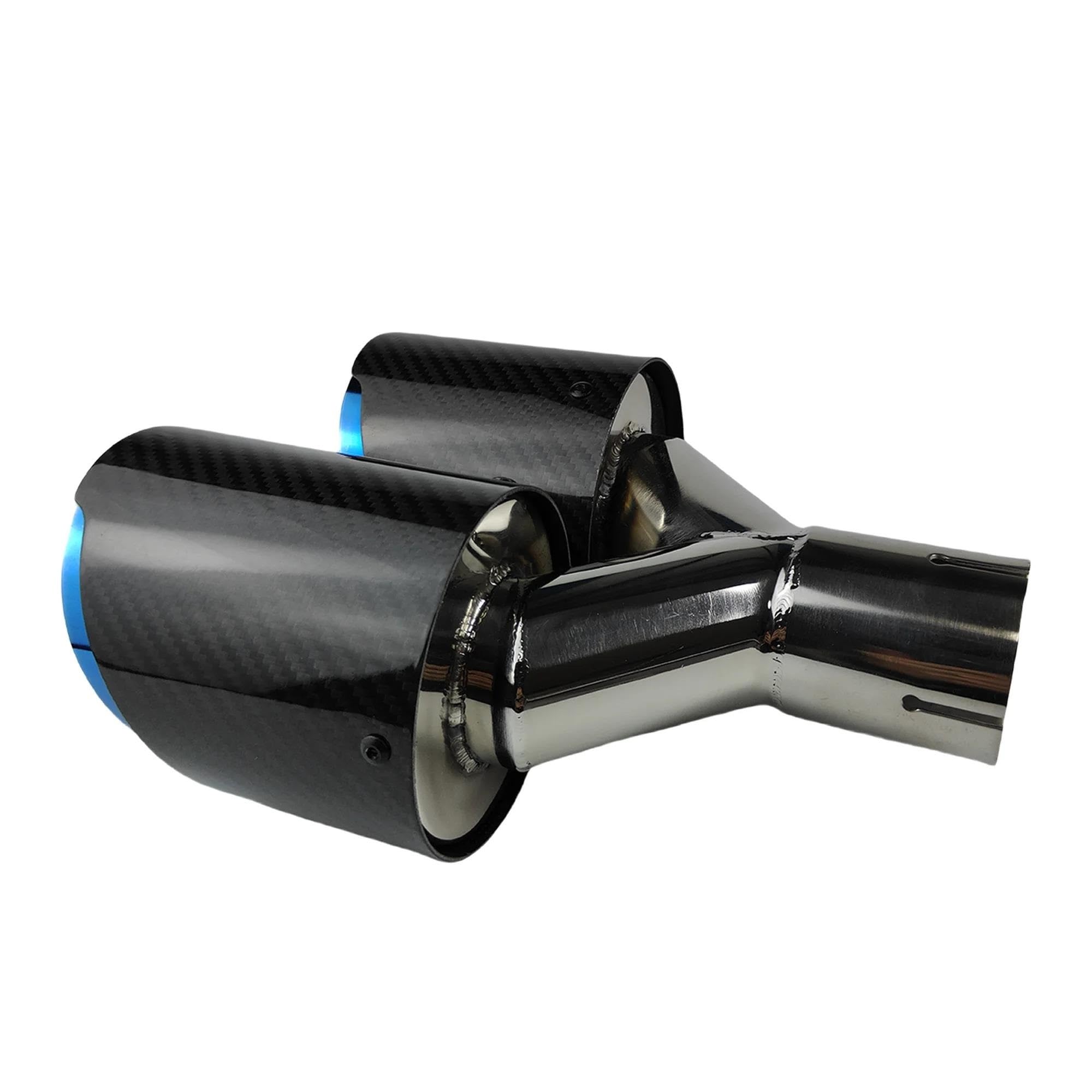 Uitlaatpijp 1 Stuks Universele Auto Koolstofvezel Staart Keel Demper Lengte Blauw Gepolijst Y-vormige Dubbele Twill Glanzende Uitlaatdemper Tip Uitlaatsierstuk(76.2mm-89mm-Right