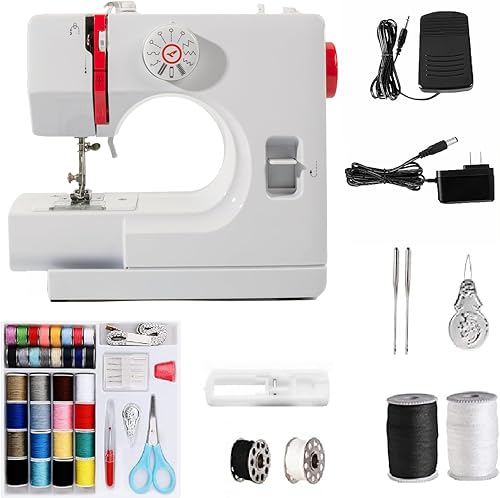 Buart Máquina de coser, mini máquina de coser para principiantes, máquinas de coser con costura inversa y 12 puntadas integradas, con pedal de pie y