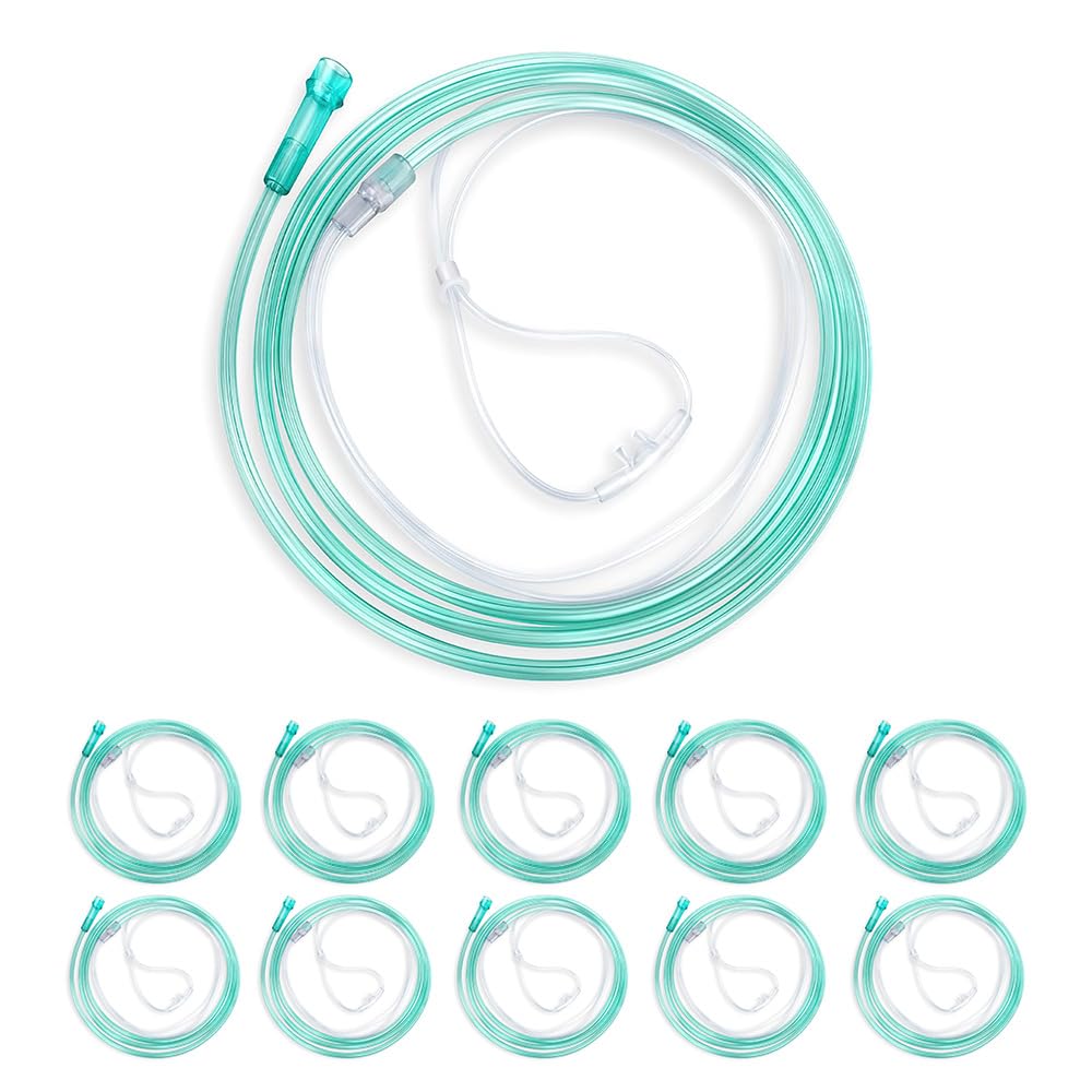 Adult Standard Nasal Cannula –10-Pack Soft Green Oxygen Tubing (7 ft) High Visibility, Kink-Resistant & Lightweight