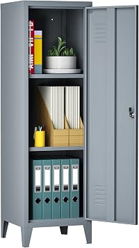 Lockable Storage Cabinet, Metal Locker Organizer for Employees,Steel Wardrobe with Keys and Removable Shelves Home Office School Dormitory Grey