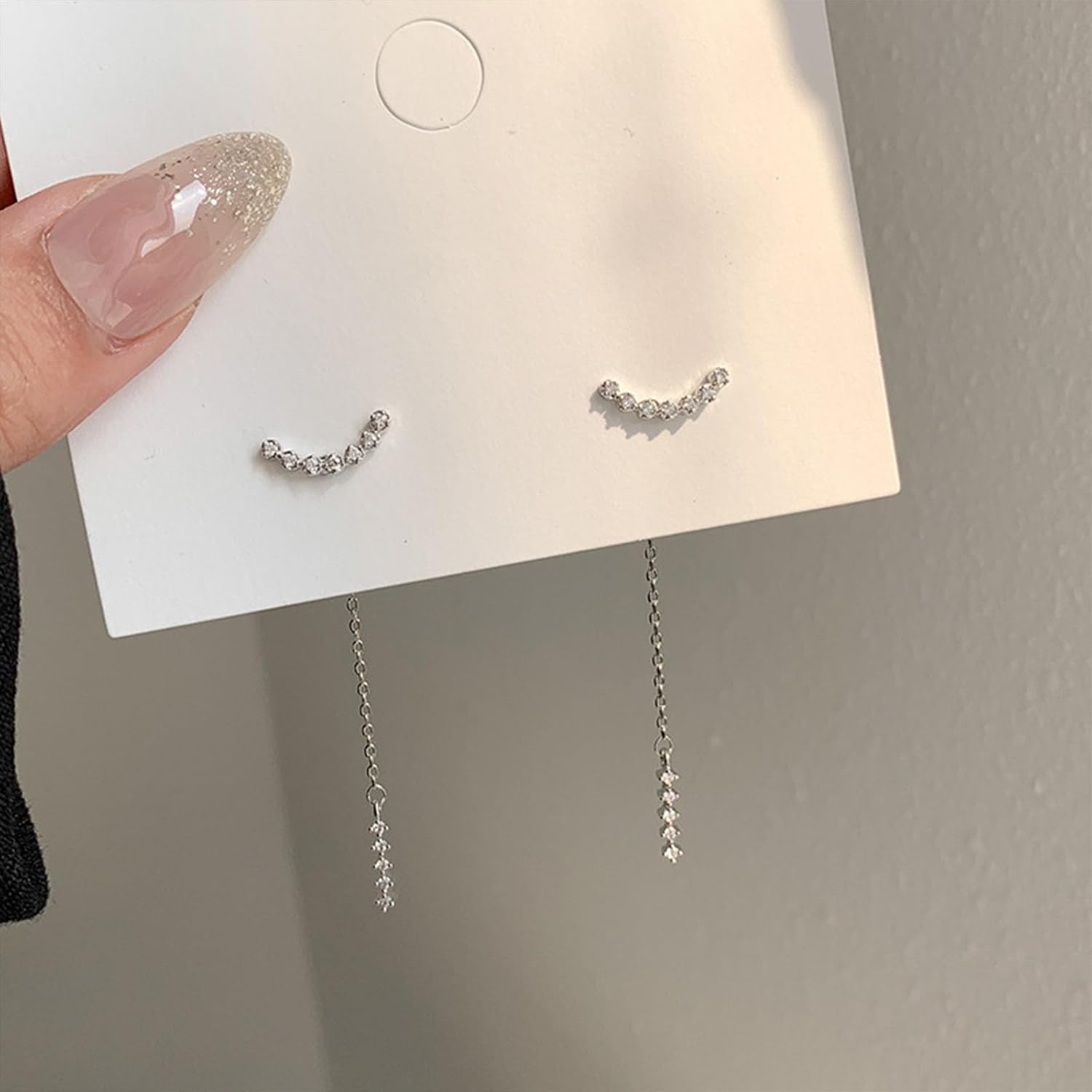 Bohemian Crystal Arc Earrings Long Tassel Chain Earrings Silver Arc Stud Earrings Vintage Long Chain Drop Earrings Jewelry for Women and Girls Party Gifts - Image 7