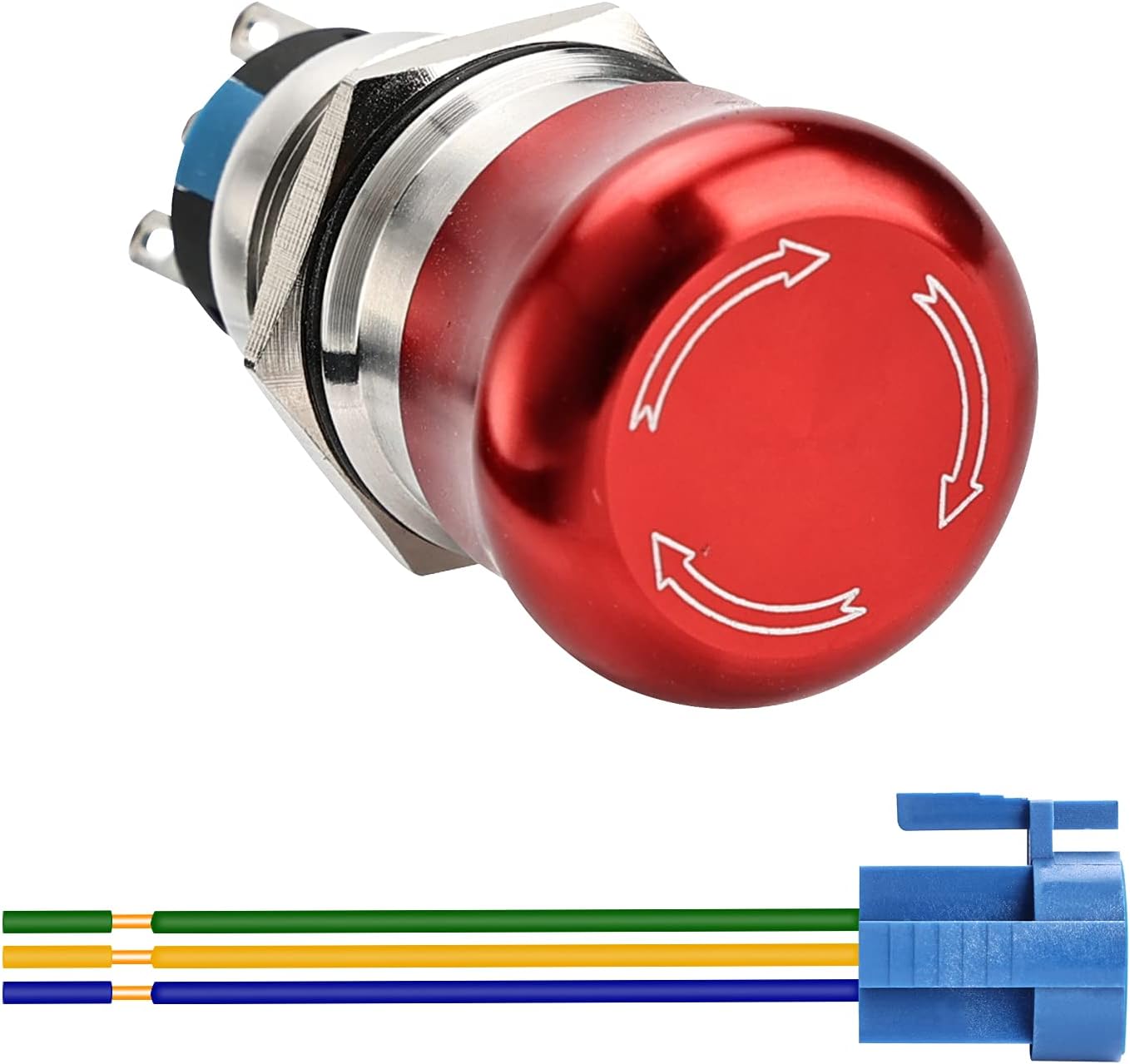 APIELE 19mm Metal Emergency Stop Push Button Swicth Latching 12-250V Stianless Steel 0.74" Mouting Hole