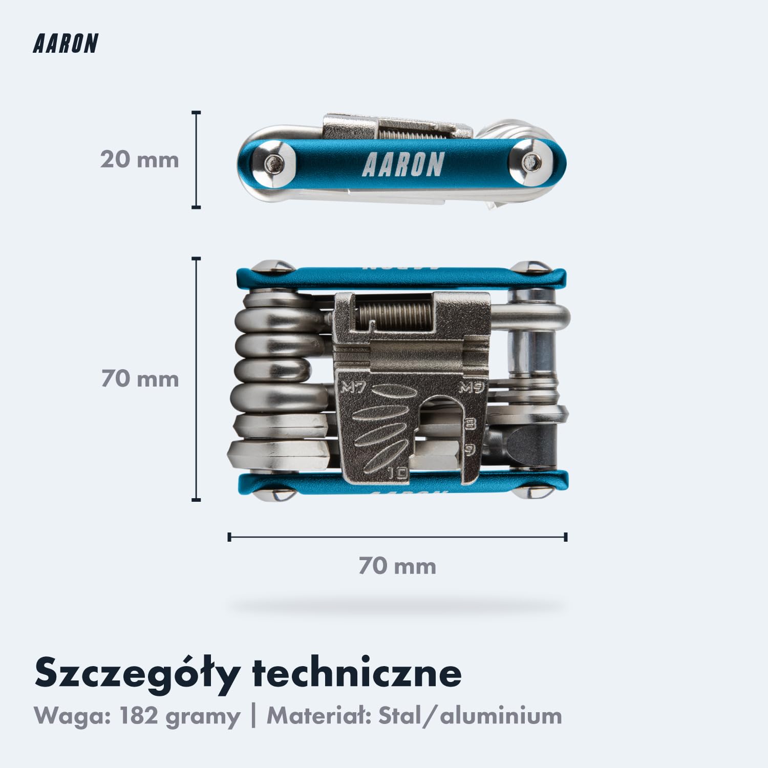 AARON Wielofunkcyjne narzędzie rowerowe - 20 w 1 Wielofunkcyjne narzędzie rowerowe - Stal nierdzewna/Aluminium - Niebieskie