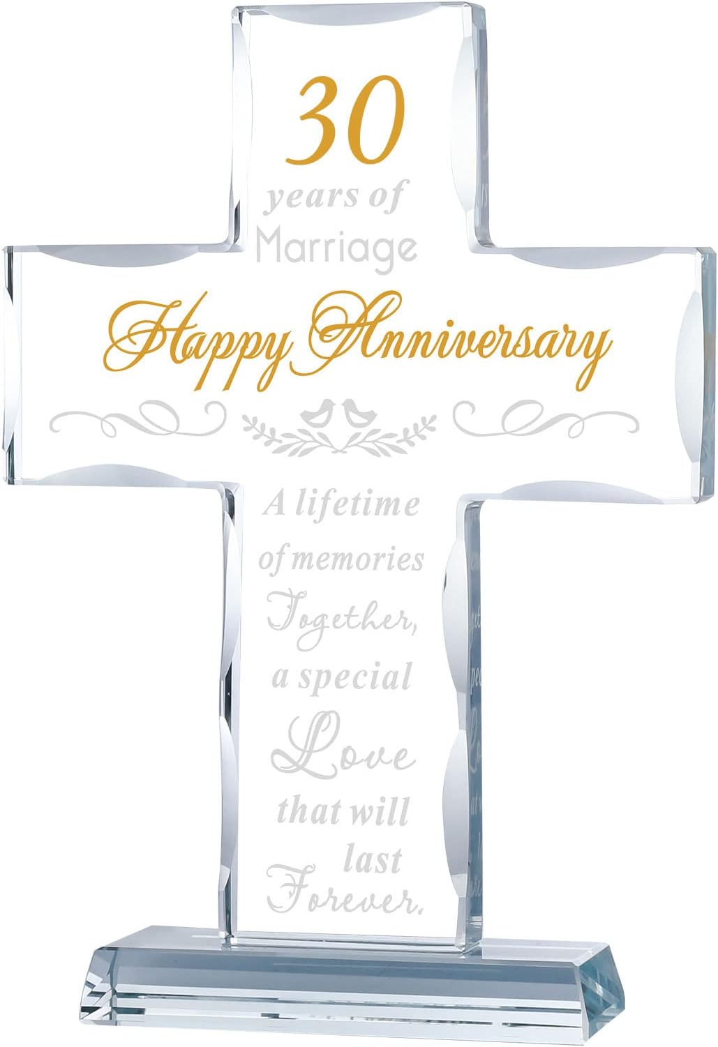 YWHL 30 Years Anniversary Cross Gifts for Wife Him Her, 30th Wedding Anniversary Meaningful Gifts for Couples, Glass Cross Keepsake with Standing Base, 30 Years of Marriage Gift