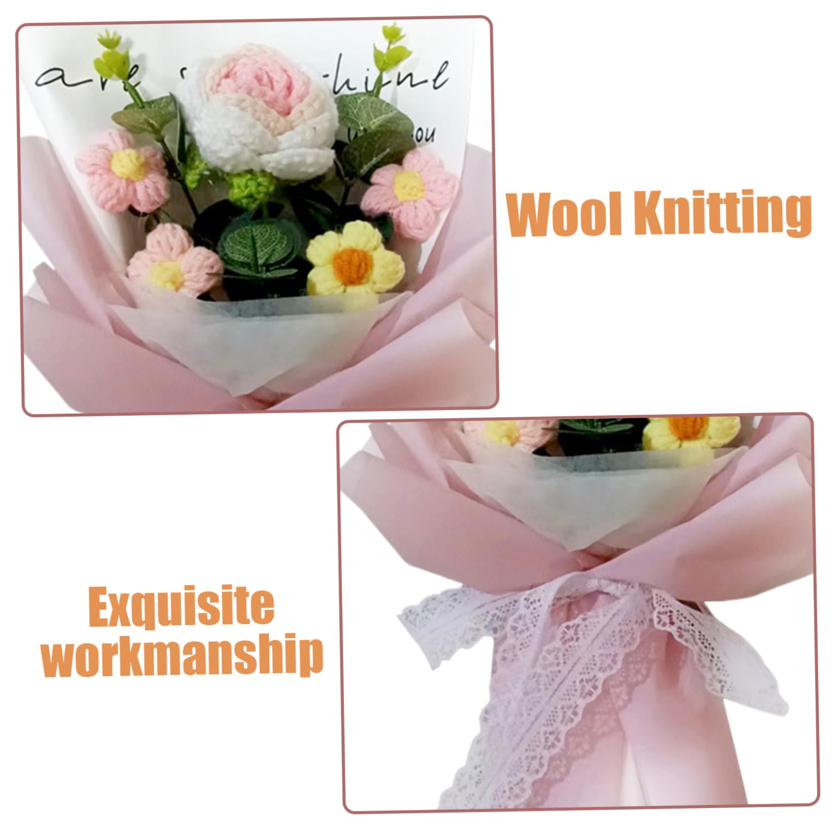 Bouquet de fleurs au crochet 5 têtes roses 7,9 x 11,8 pouces pour mariage Saint-Valentin