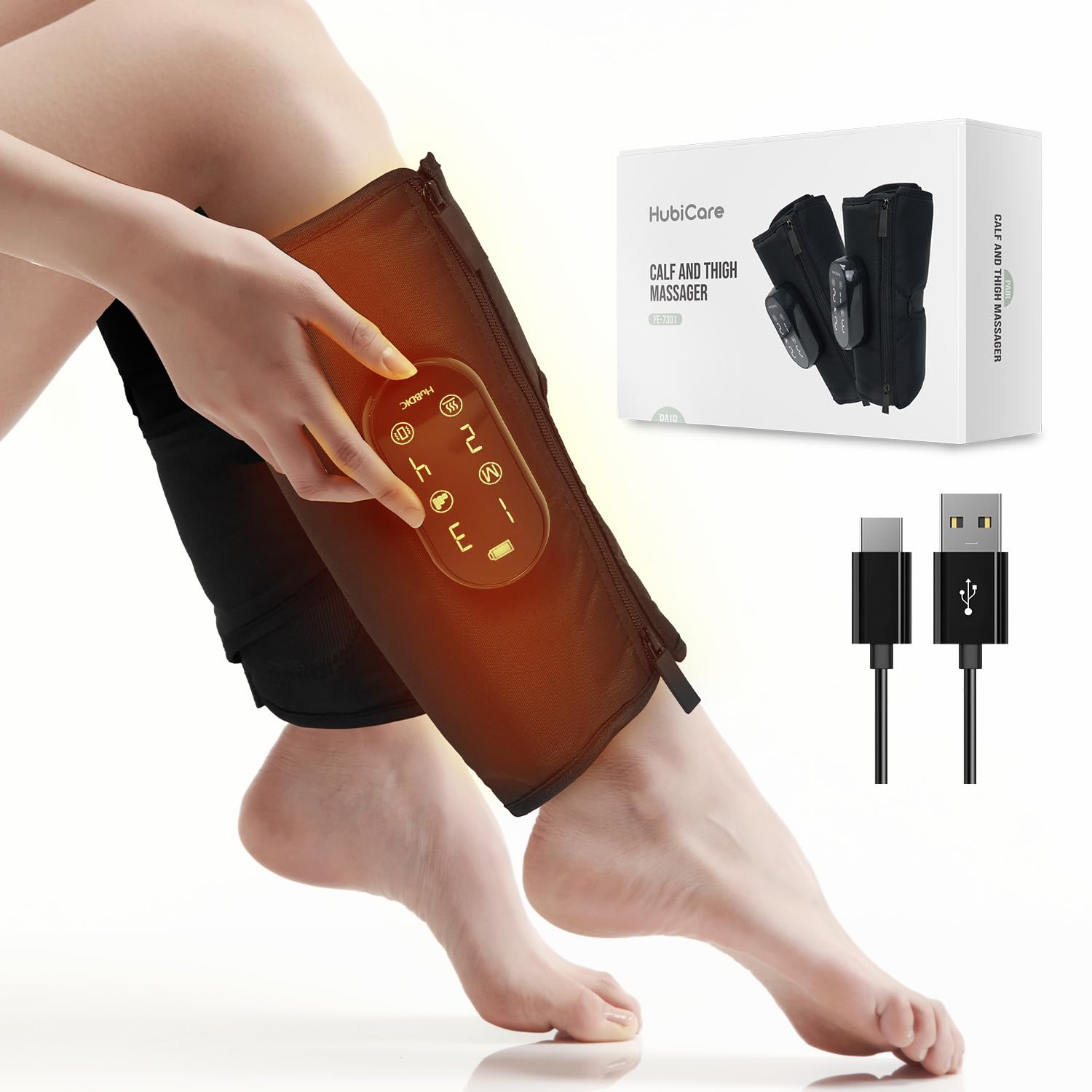 HubiCare Beinmassagegerät für Waden & Oberschenkel – Kompressionsmassage  mit 4 Modi, 3 Intensitäten, Wärme & Vibration, verstellbar, wiederaufladbar  (1 Paar) : Amazon.de: Drogerie & Körperpflege