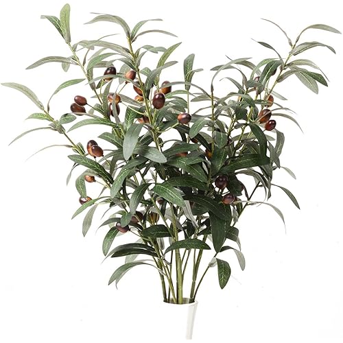 Olive Branches Stems 3pcs Artificial Plants Olive Branch Leaves Fake Fruits Silk Plants