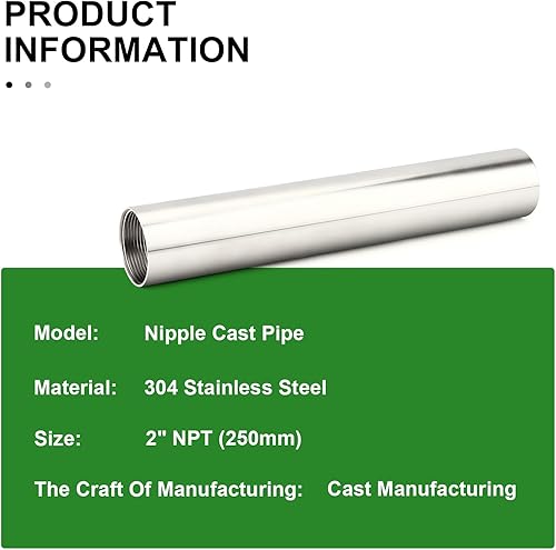 Miniatura 689 de TAISHER 2 accesorios de tubería de acero inoxidable, 1/2 "NPT x 1/2" NPT macho roscado, tubo fundido de pezón de 6 pulgadas de longitud 1.969 in