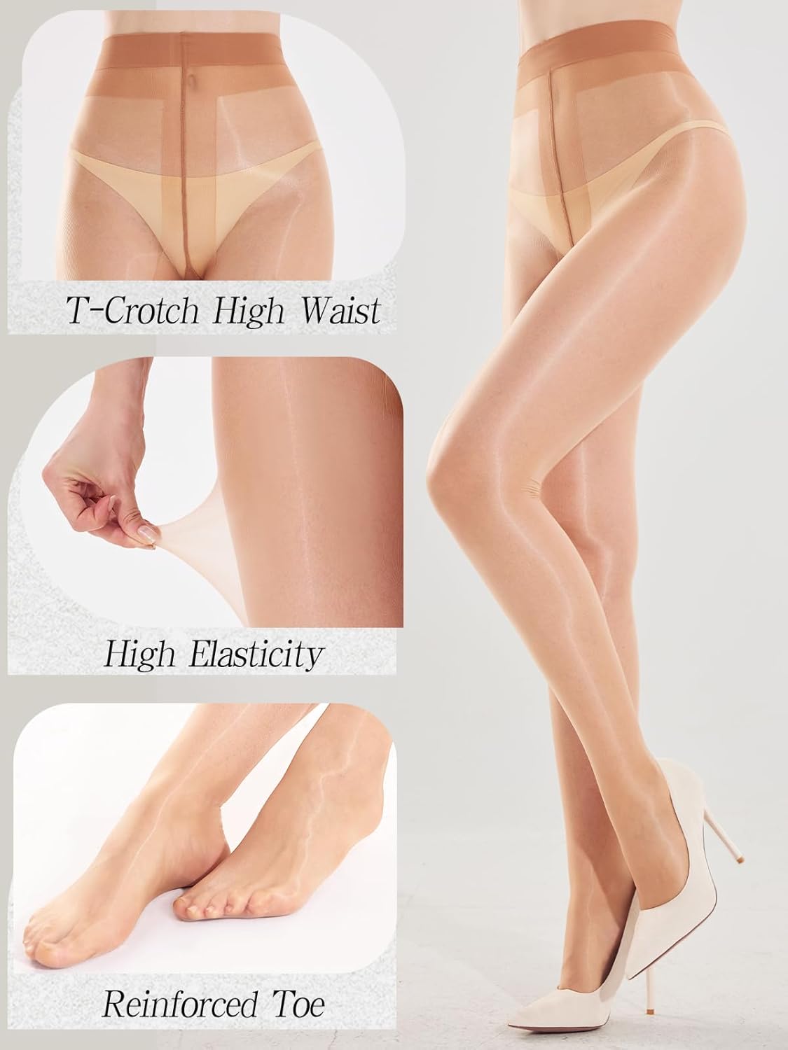 2 Pairs Shiny Pantyhose for Women Sheer Shimmer Tights 20D Snag Resistant Gloss Stockings High Waist - Image 3