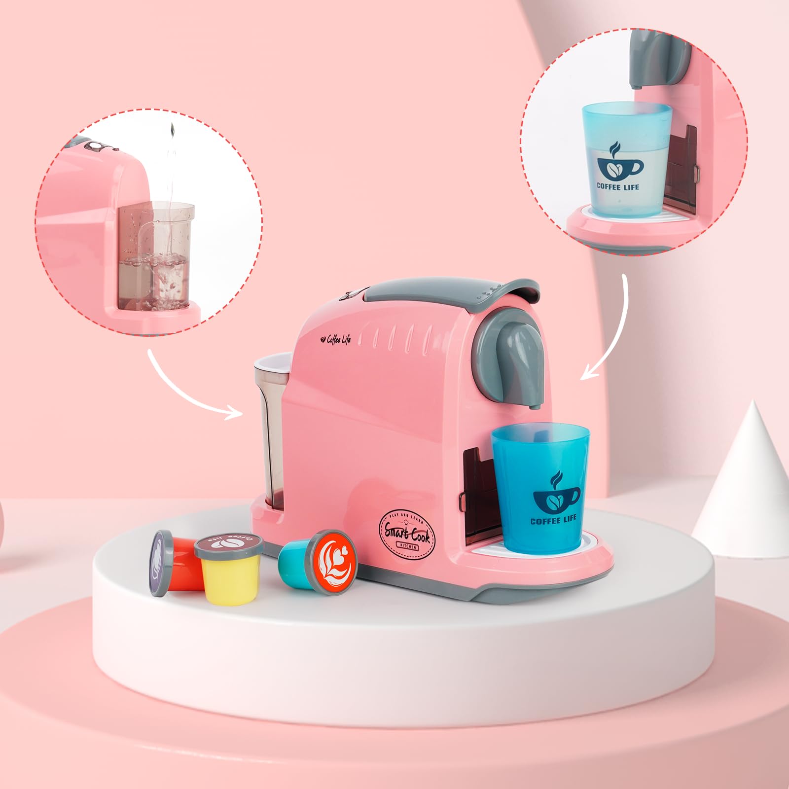 Spielzeug Kasse & Kaffeemaschine Kinder,Kaufladen Zubehör/Küchenzubehör Set,Kindergeschirr Spielküche,Kaffeemaschine Spielzeug,Küchenspielzeug Kaffeeservice für Mädchen und Jungen ab 3 Jahre (Rosa)