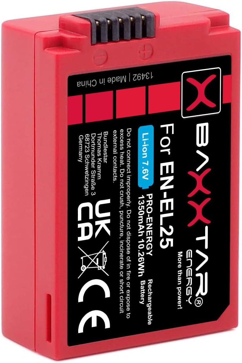 Baxxtar Set 2X EN-EL25 1350mAh + Caricabatterie 19112 USB-C Dual LCD | Compatibile con Nikon EN-EL25a, Z30, Z50 II, Z50II, Z FC, ZFC, con cavo USB