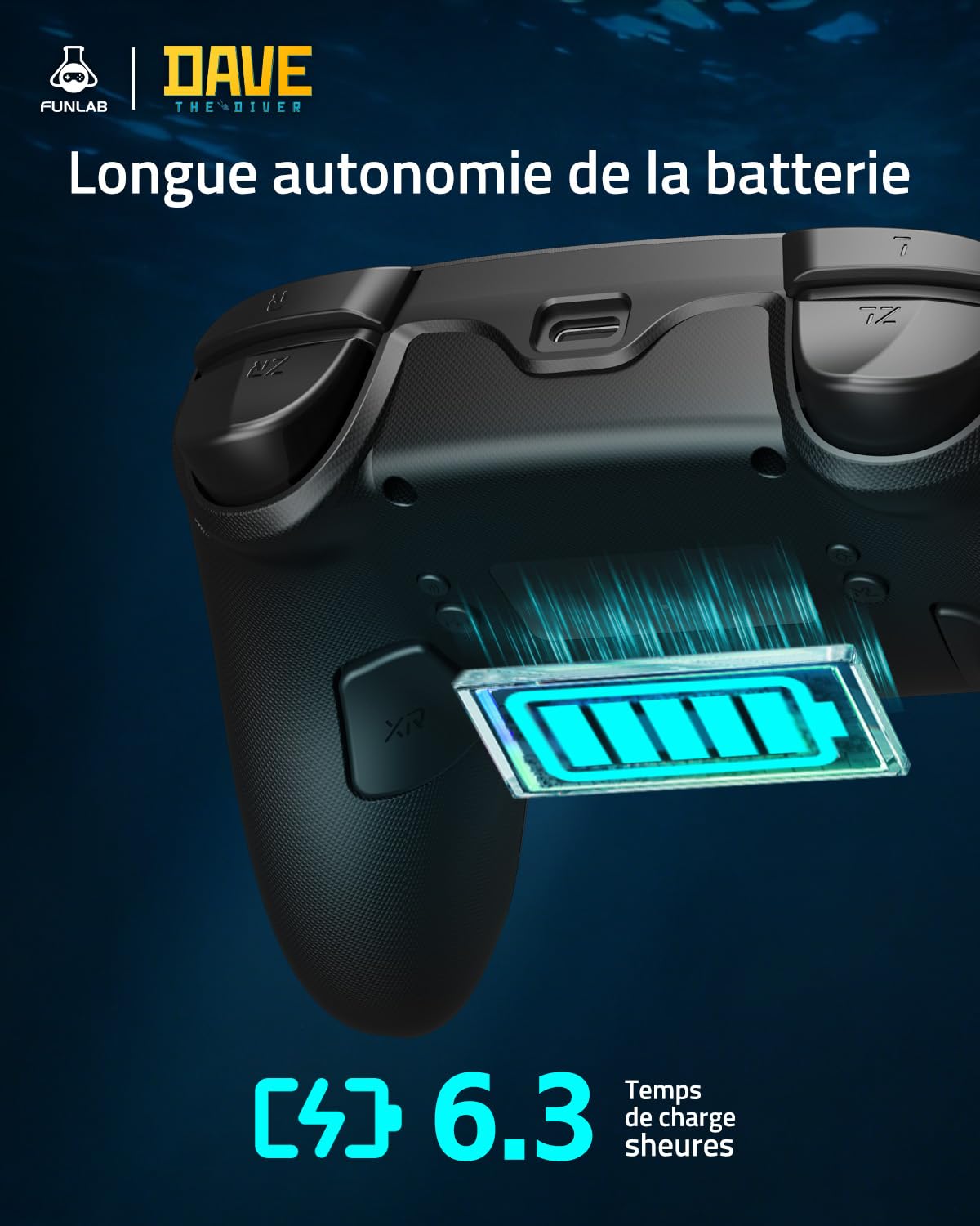 Manette sans fil Switch 2 Pro avec base rechargeable Compatible Switch 1/OLED/LITE, FUNLAB & Dave the Diver officiellement autorisé FF05A-04, Hall Effect/RGB