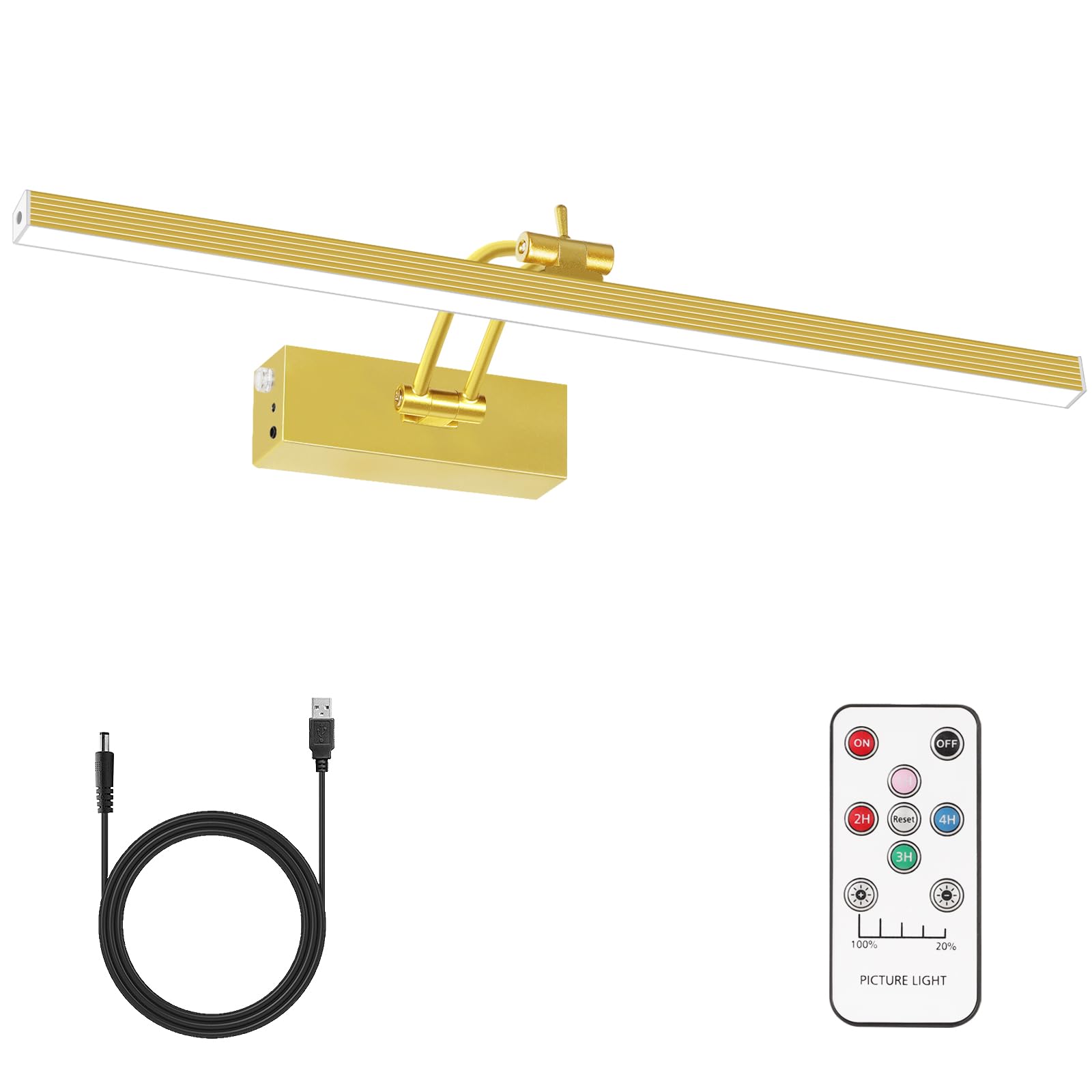 Picture Light, 5200mAh Rechargeable Battery Operated Picture Lights for Wall with Remote Control, 300LM 3000K 16" Metal Dimmable Picture Frame Light for Painting, Photos and Artwork