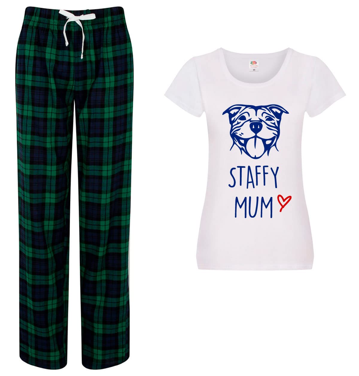 60 Second Makeover Limited Staffy Mum Ladies Tartan Trouser Women Pyjama Set Staffordshire Bull Terrier Pyjamas For Women Dog Mum Pjs Pjama Pajamas Set Green - M
