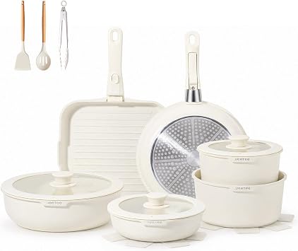 JEETEE Pots and Pans Set Non Stick 25pcs, Kitchen Cookware Sets with Detachable Handle, Induction Nonstick Cookware Set with Removable Handle, Stackable RV Cookware, Oven Safe, PFOA Free, Beige