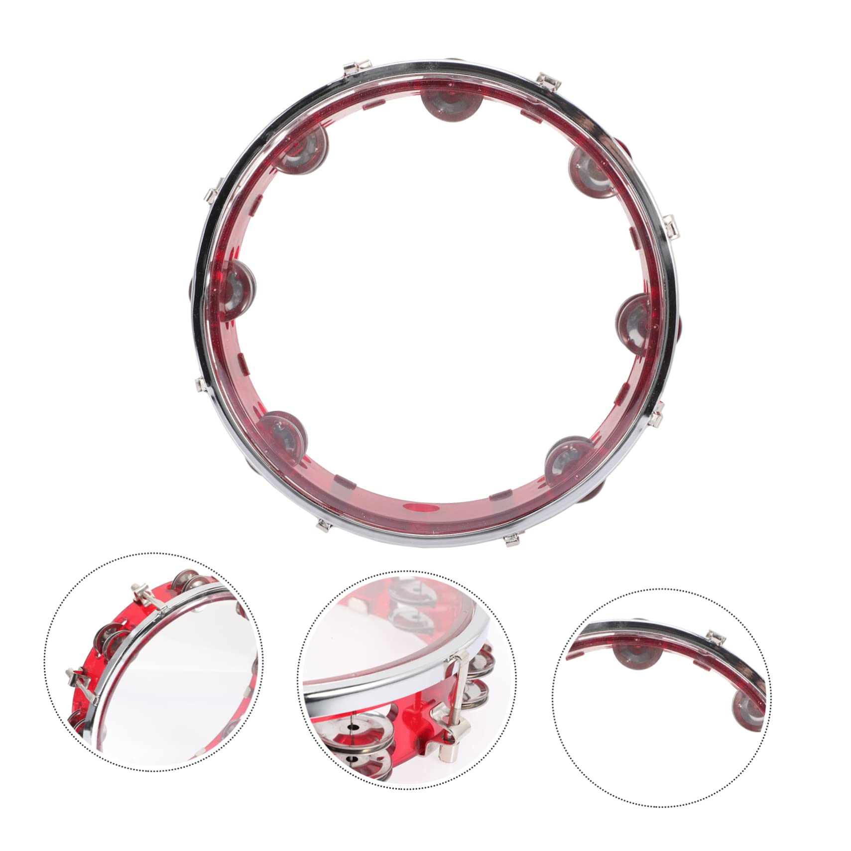 Pandereta de Mano Ajustable, Juguete de Percusión Rojo de Plástico y Metal | Instrumento de Percusión para Niños, Tambor Infantil Fácil de Usar, para Banda y Concierto