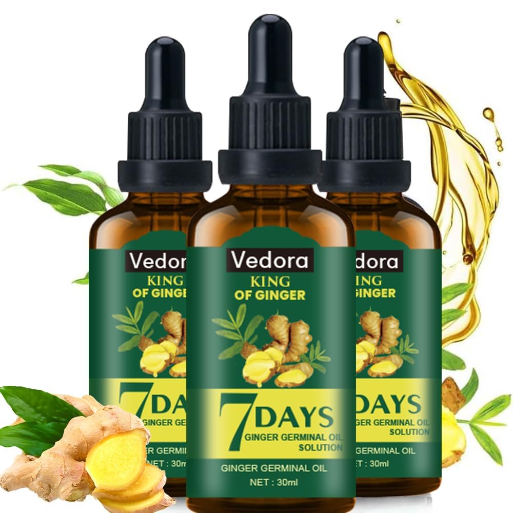 Ginger Oil for Hair Growth - Biotin Hair Growth Serum, 100% Pure Natural Ginger Essential Oil - Promotes Stronger, Thicker, Longer Hair in Women & Men - 1.0 Fl Oz / 30ML (3pc)