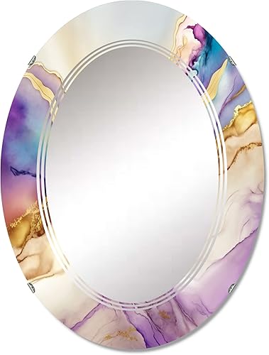 DesignQ Liquid Universe with A Touch of Gold V- Vanity Mirror, Bathroom Mirrors, Wall Mirrors for Living Room, Bedroom - Oval Mirror - Large DesignQ Liquid Universe with A Touch of Gold V- Vanity Mirror, Bathroom Mirrors, Wall Mirrors for Living Room, Bedroom - Oval Mirror - Large