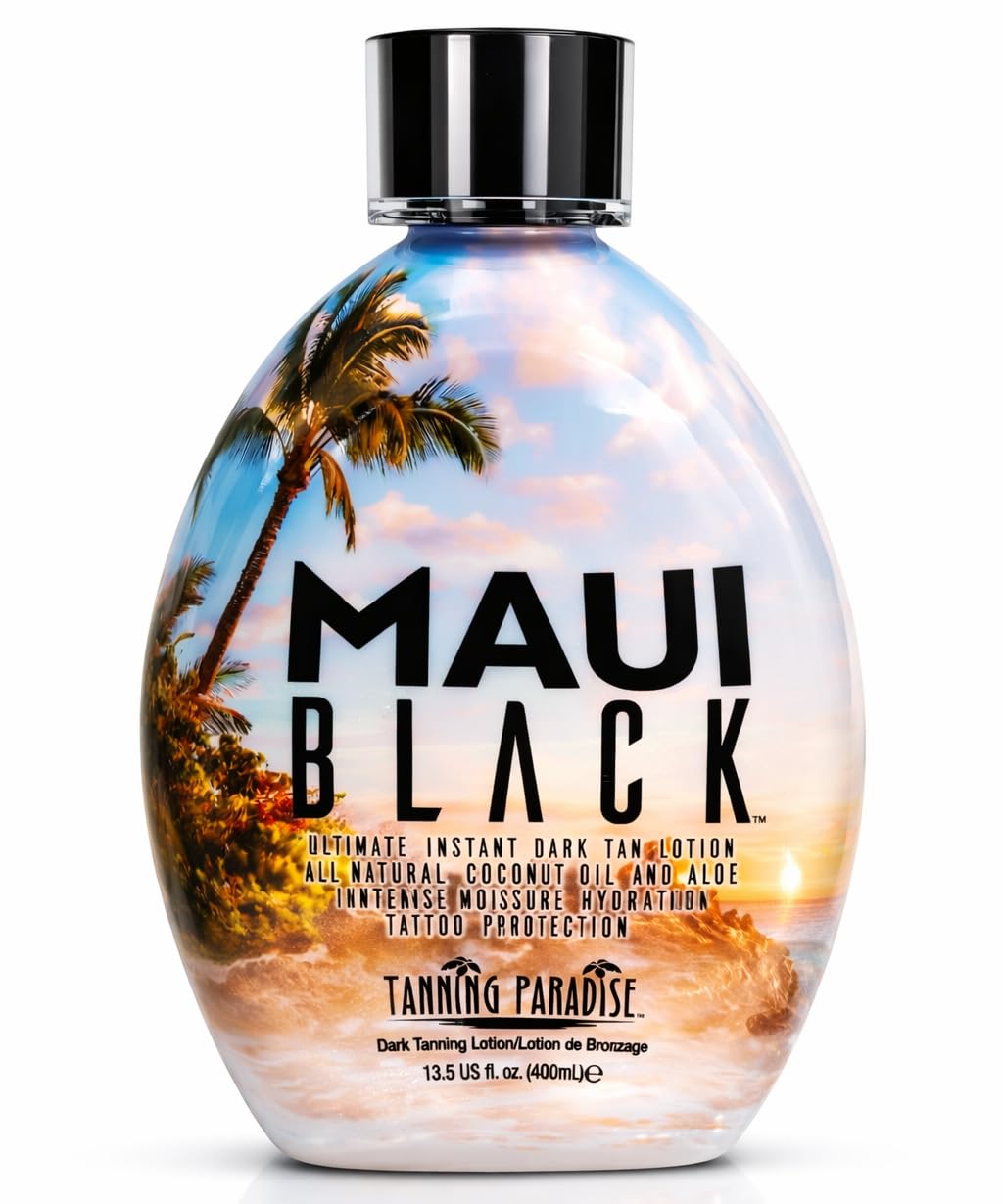 Tanning Paradise Maui Black TanningLotion Instant Dark Tanning Lotion Natural Tan Lotion with Coconut Oil and Aloe Hydration Boost and Tattoo Protection 13.5oz