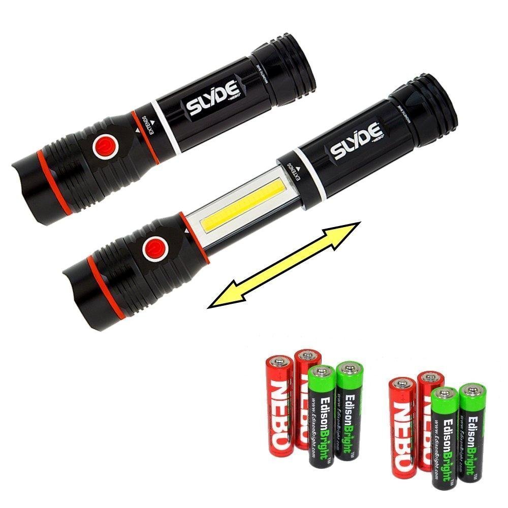 Nebo Slyde 250 Lumen LED flashlight/Worklight 6156 Two Pack and 8 X EdisonBright AAA alkaline batteries bundle by EdisonBright Herramientas y Mejoras del Hogar
