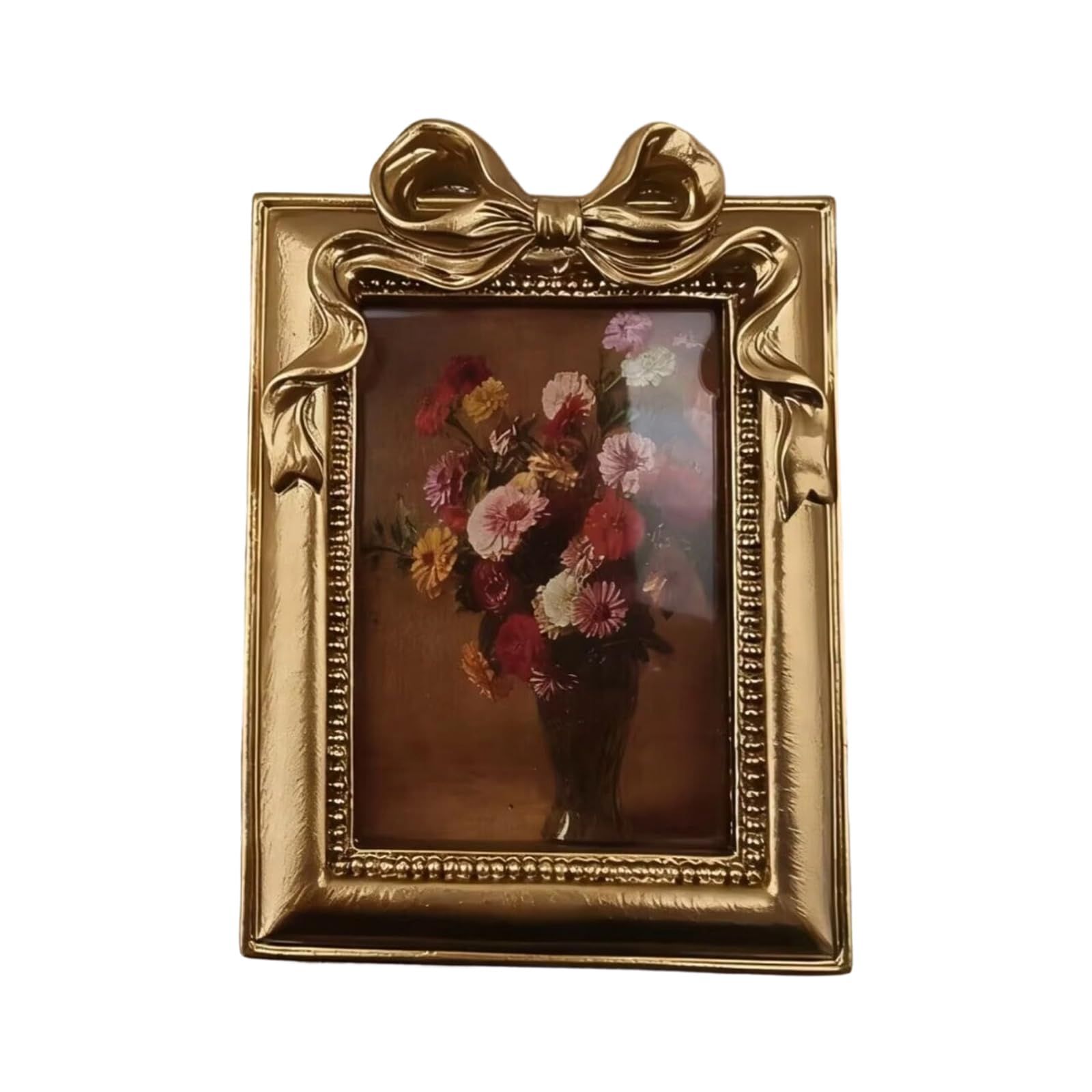 Decorative Resin Photo Frame Intricate Carved Bow Accent Golden Photo Frame for Wedding Portrait Display Resin Picture with Bowknot
