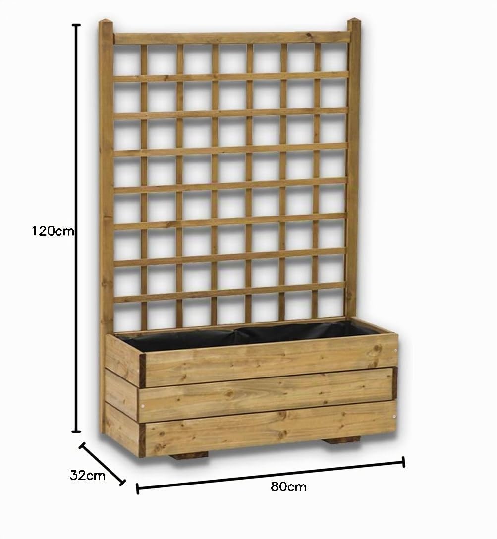 SUNWOOD Fioriera con grigliato 80x32x120h cm in legno massello, impregnata in classe III, inclusa di TNT protettivo (Legno 80)