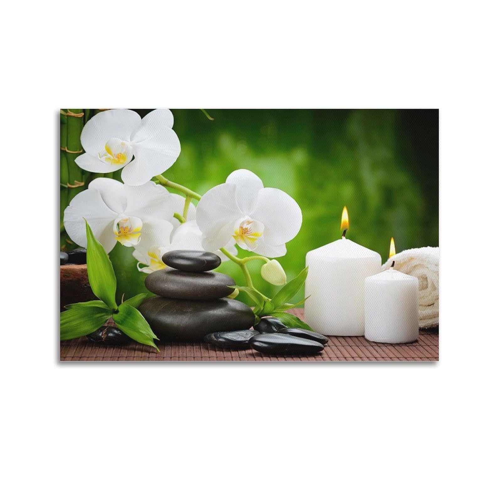 ZSZWHJ Zen Stones Poster Tranquil Spa Setup Poster Decorative Painting Canvas Wall Posters And Art Picture Print Modern Family Bedroom Decor Posters 24x36inch(60x90cm)