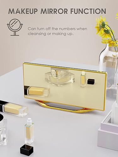 Miniatura 3 de Reloj despertador digital con pantalla grande para adultos y adolescentes que duermen pesadamente, relojes de espejo dorado de 8.7 pulgadas para