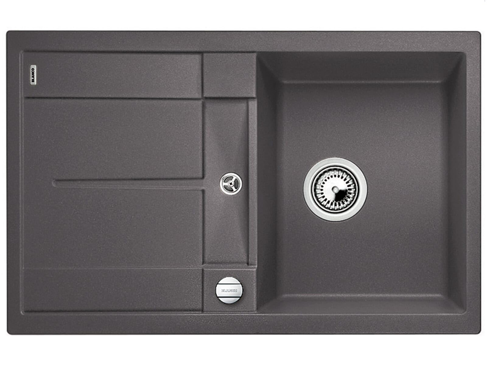 BLANCO METRA 45 S – Fregadero Rectangular de Granito para Armarios Bajos de 45 cm de Ancho – Con Escurridor Integrado – Acabado SILGRANIT – Gris – 518868