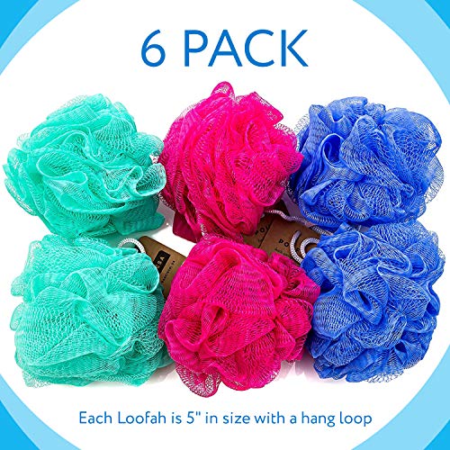 6-Pack Eco-Friendly Loofah / Loofa / Mesh Bath And Shower Sponge - Loufa / Luffa / Lufa / Poof / Pouf - Loofahs / Loofas For Men And Women - Bulk Body Puffs - By Impresa #TOP5
