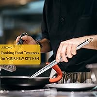 Vista 3 de JETKONG 2 pinzas de cocina de 12 pulgadas, pinzas de cocina finas, pinzas de cocina extralargas de acero inoxidable (plateado)