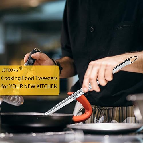 Miniatura 3 de JETKONG 2 pinzas de cocina de 12 pulgadas, pinzas de cocina finas, pinzas de cocina extralargas de acero inoxidable (plateado)