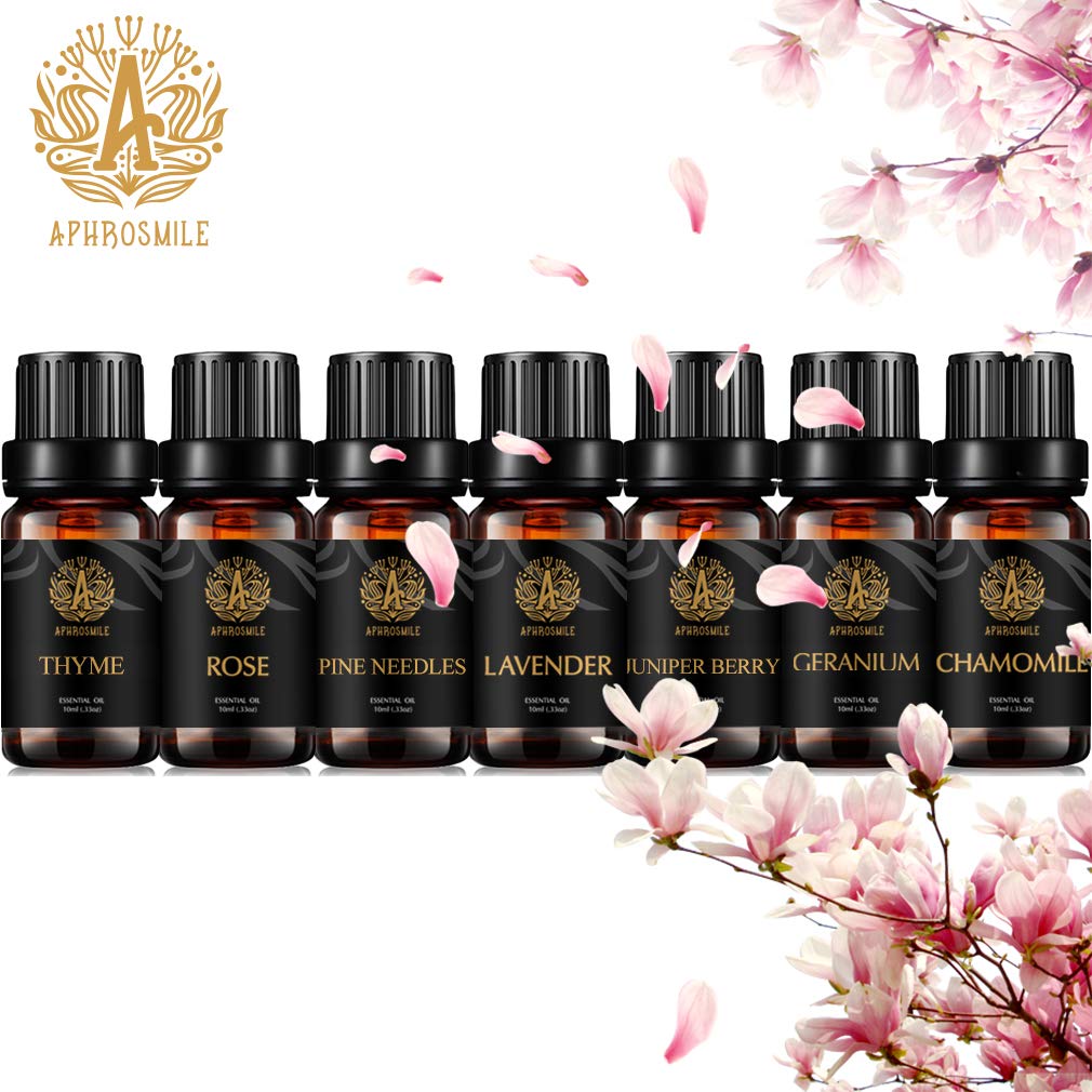 Aromaterapia aceite esencial set para difusor, 100% puros aceites esenciales, 7X10mlaceites esenciales Set-manzanilla, geranio, lavanda, agujas de pino, rosa, tomillo aceite etc