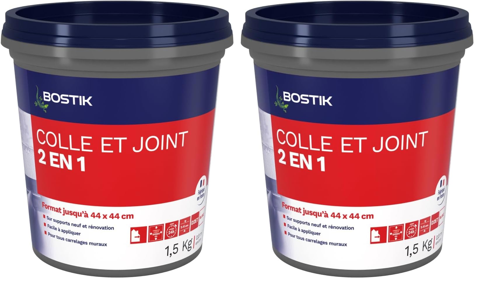Bostik Colle Pâte et Joint 2 en 1 – Colle Carrelage Mural Améliorée et Joint de Carrelage Prêt à l’Emploi – Idéale pour Cuisine et Salle de Bain – Blanc – Seau de 1,5 kg (Lot de 2)