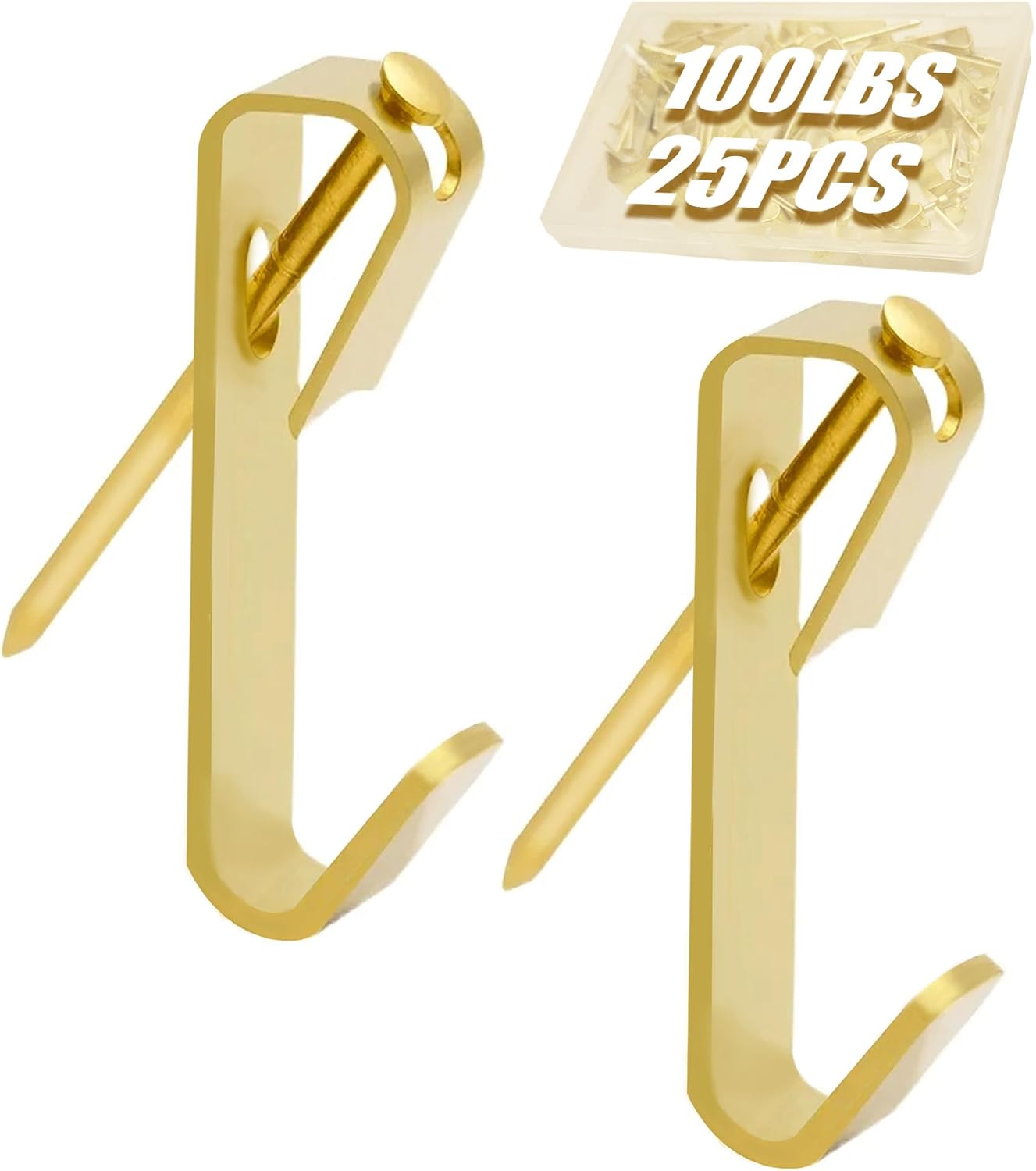 25PCS 100lbs Heavy Duty Picture Hangers, Metal Picture Hanging Hooks with Nails, Heavy Picture Hanging Hardware for Mirrors, Photos, Clocks, Artwork and Home Decoration