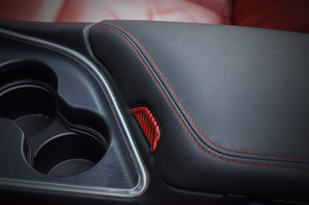 Red Carbon Fiber Armrest Box Switch Cover for Dodge Challenger 2015-2023 Interior Trim Decoration Sticker