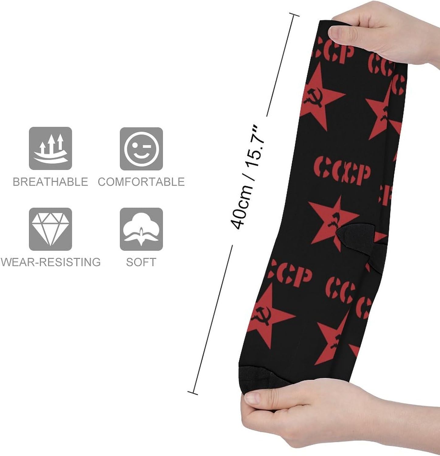 Flag Soviet Union USSR Hammer And Sickle Knee High Socks Athletic Long Stockings Sport Casual Crew Tube Sock Boot 40cm