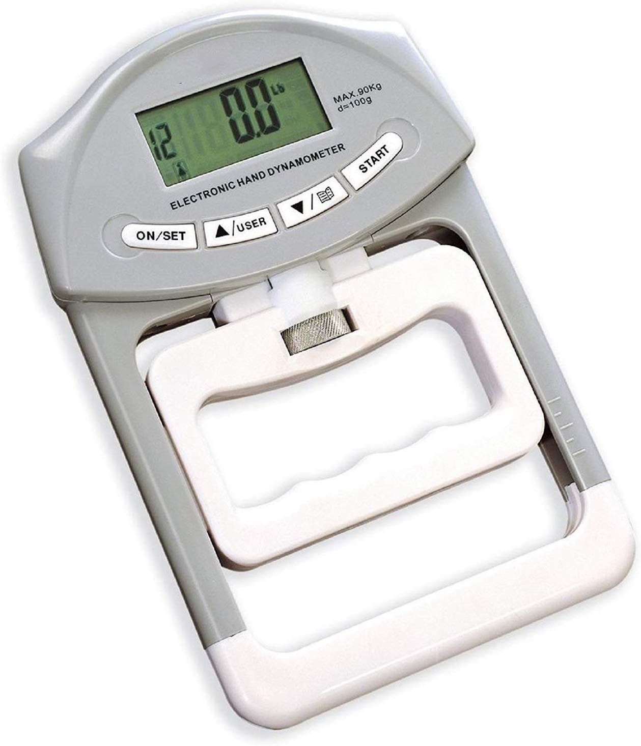 KEEDA Dinamómetro digital de mano, Máx. 90 kg / 198 lb Medidor electrónico de medición de la fuerza de agarre Auto captura de potencia de agarre (Gris)