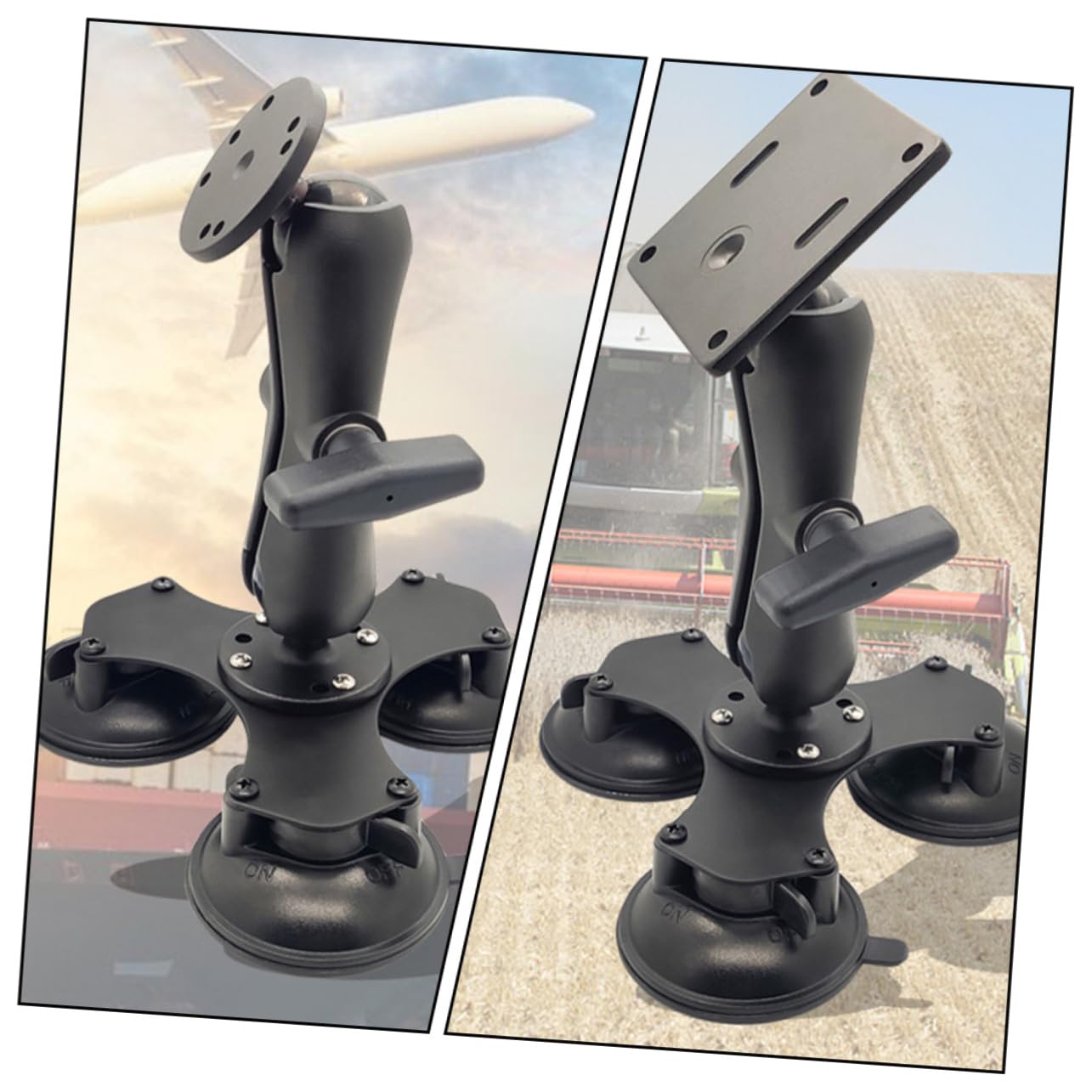 DOITOOL Soporte de Ventosa Triple para Parabrisas Rótula 360° Negro | Base de Succión Firme, Aleación de Aluminio y Silicona, Montaje para Navegadores y Soportes