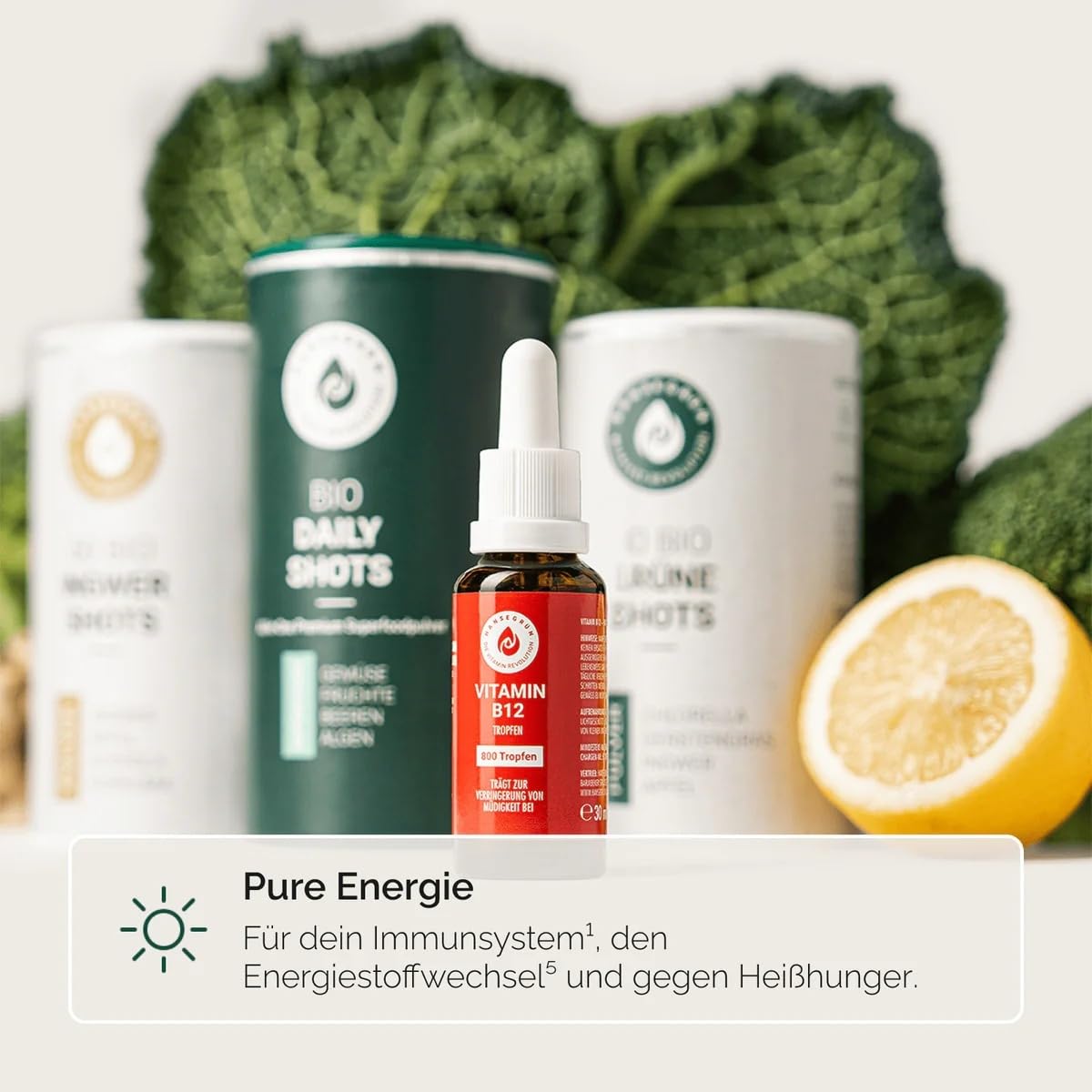Hansegrün - Kennlernset Vitamine D3K2 (30ml), B12 (30ml) & Bittertropfen (50ml) - Immunsystem¹ - Verringerung Müdigkeit² - Energiestoffwechsel⁵ - Ideal gegen Heißhunger & für das Wohlbefinden