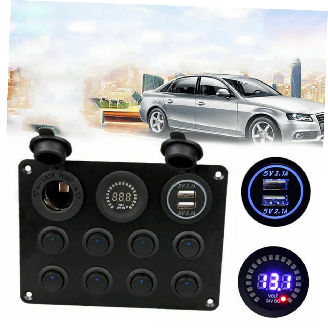 Button Panel Voltmeter Combination Dual USB Charging Car Charger USB Rocker Switch