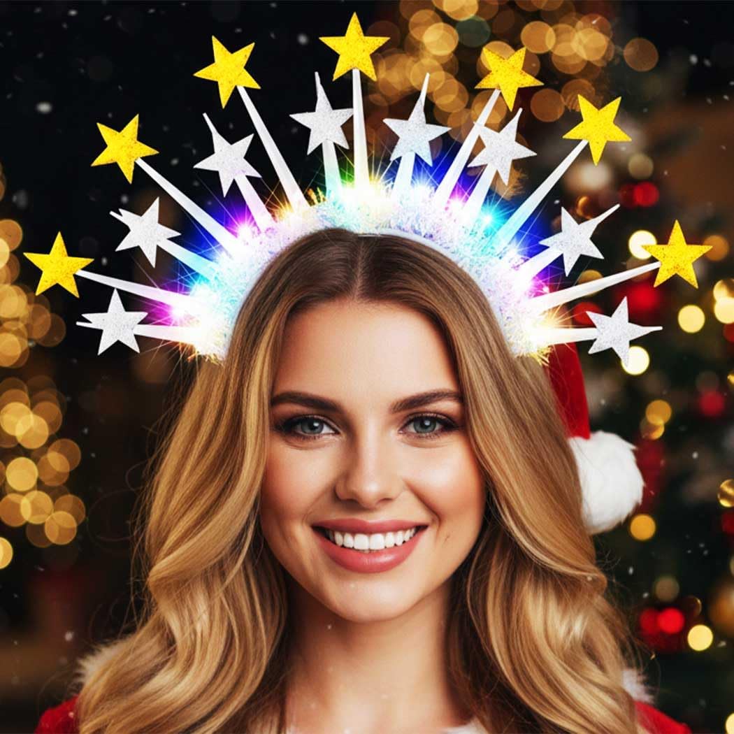 BARTOSI Light Up Star Headband LED Christmas Headbands Xmas Hairbands Holiday Hair Accessories for Women - Image 2