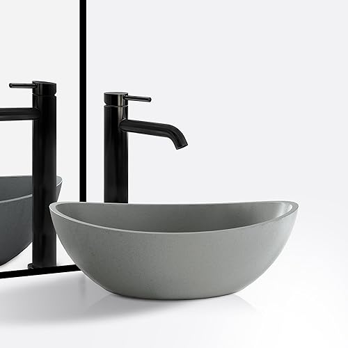 Miniatura 6 de Dolonm Fregadero de baño, lavabo de baño de hormigón en gris sin grifo ni drenaje, 21 x 14 pulgadas, en forma de cuenco